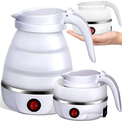 Retoo Bouilloire Pliable 0,6L En Silicone 750W, Acier Inoxydable, Design Compact Pour Camping, Voyage, Arrêt Automatique, Chauffage Rapide Et Sûr