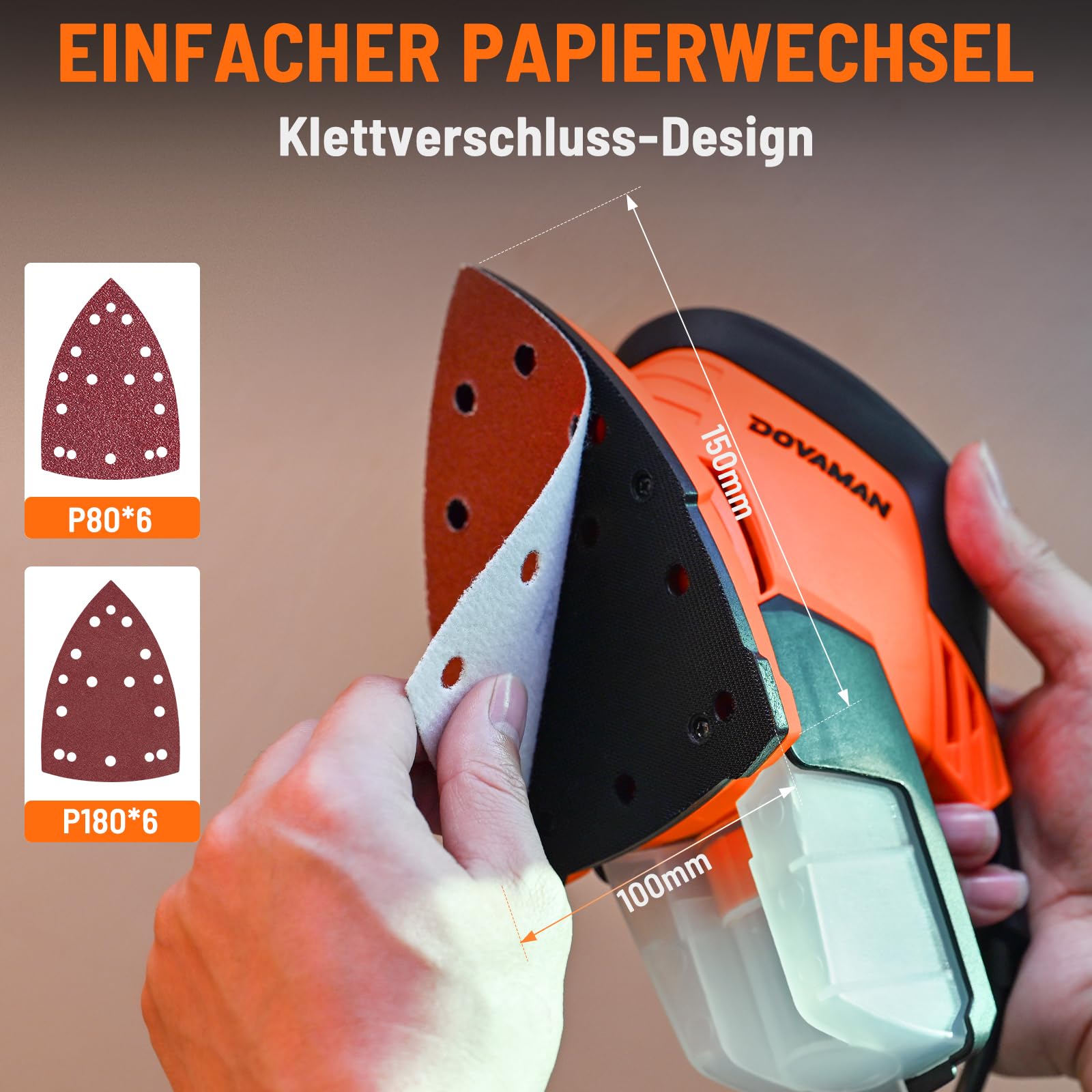DOVAMAN L5 APEX Deltaschleifer 130 W, 12000 RPM Multischleifer mit effizienter Staubabsaugung, 12 Schleifpapieren, kompakt für Holz, Metall, Ecken & Möbel