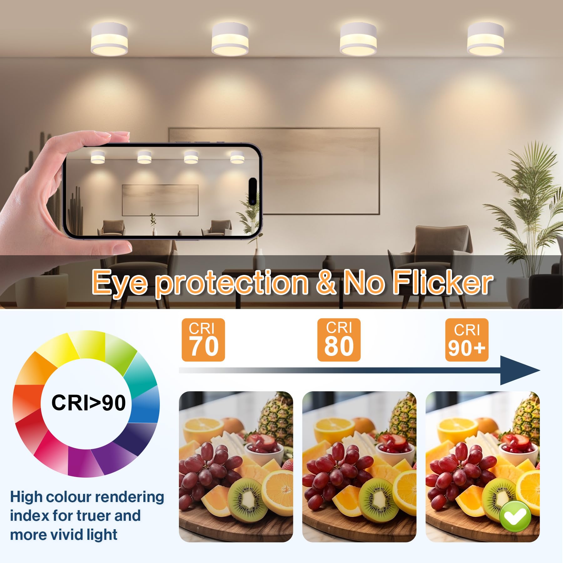 2x focos led interior techo Dimmable, IP65 focos techo con aplicación de control remoto, Lámpara de techo de 12W, Blanco, 2700K-6500K, Plana, Aluminio, 230V, Redondo, para baño, Ø10cm