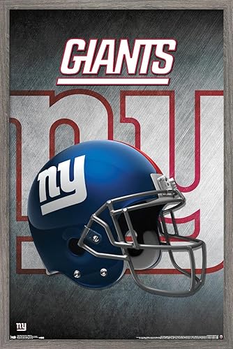 Trends International NFL New York Giants - Póster de pared con casco 16, 14.725 x 22.375 pulgadas, versión enmarcada de madera de granero