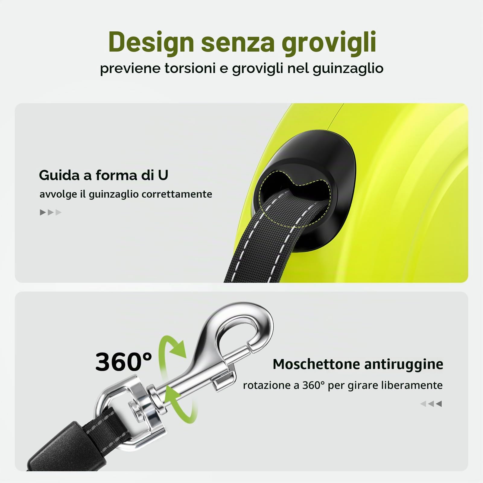 Pecute Guinzaglio Retrattile per Cani 10M (Fino a 50 Kg), Guinzaglio per Cane con Guinzaglio Esteso Senza Grovigli a 360°, Impugnatura Antiscivolo e Pulsante di Freno Rapido,Verde