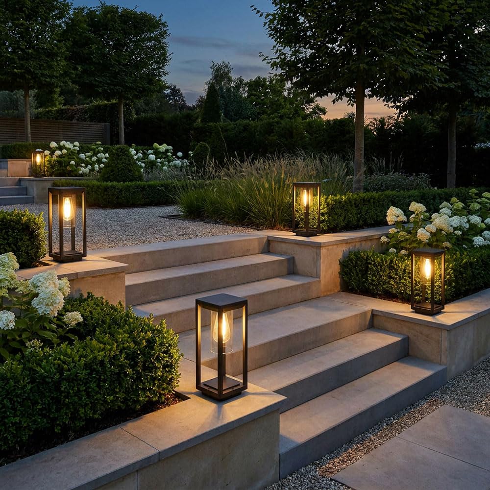 Außen Steh Lampe Garten Beleuchtung ALU Laterne Retro Hof Balkon Terrassen Deko Tisch Leuchte schwarz Beleuchtung