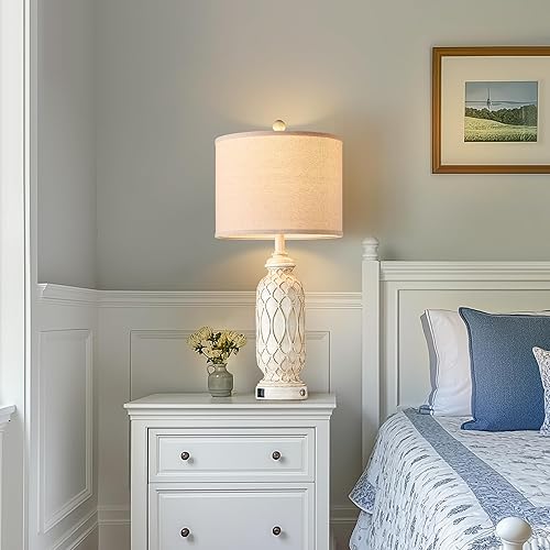 Miniatura 4 de Juego de 2 lámparas de granja para sala de estar, lámparas de mesa de 28 pulgadas para dormitorio con puertos de carga USB A+C, lámparas táctiles