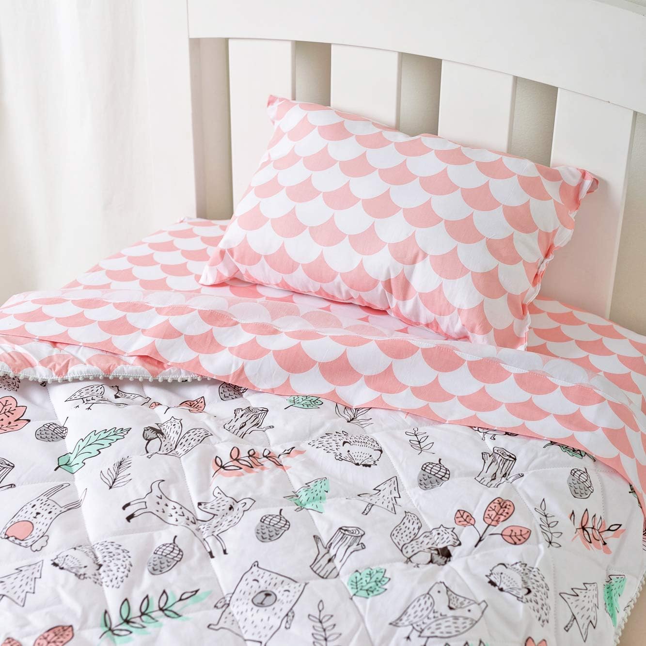 Lolli Living Kayden Toddler Sheet Set (Pillowcase; Flat Sheet; Fitted Sheet) - Pink Scallop