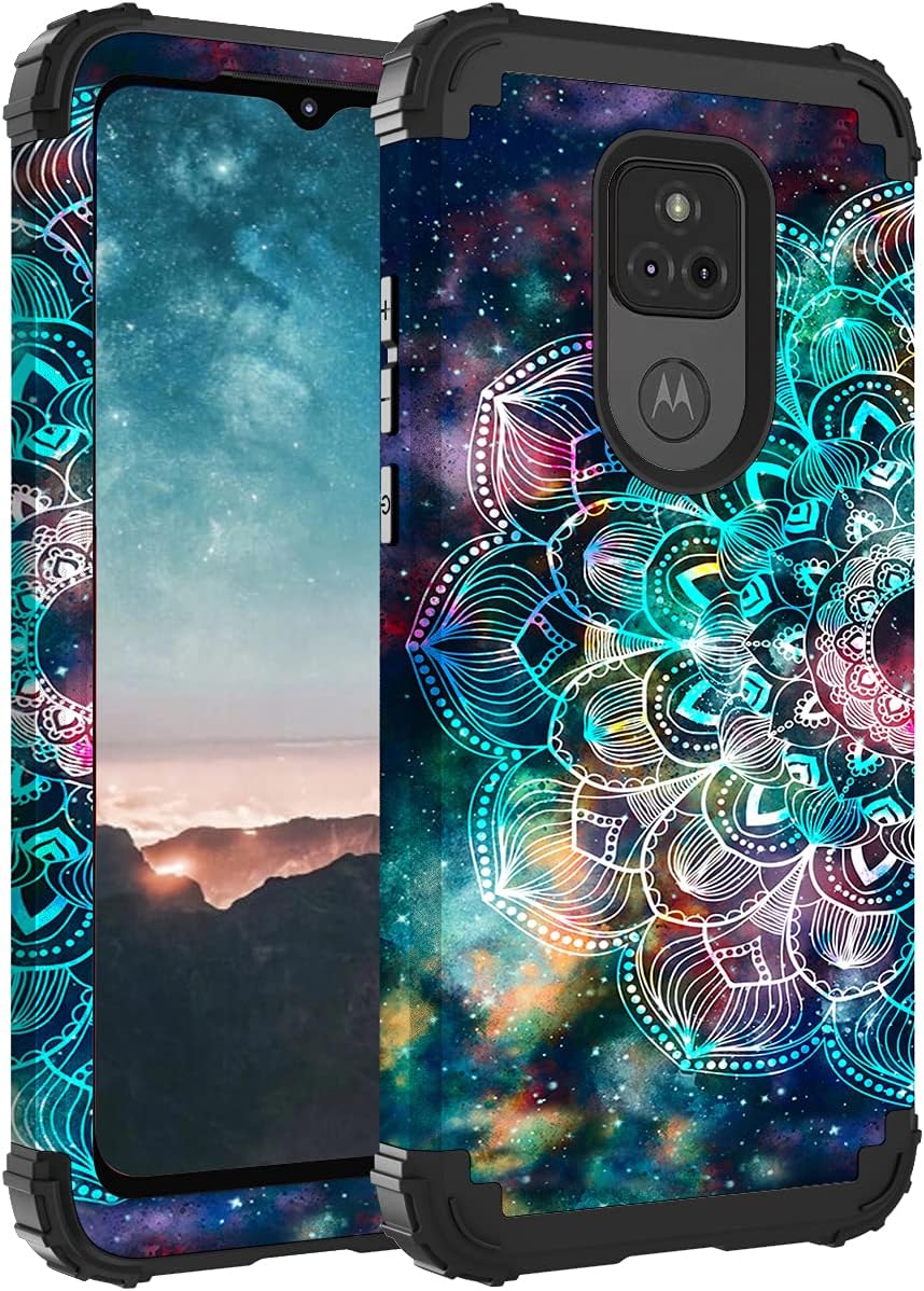 Hocase for Moto G Play 2021 Case, Shockproof Heavy Duty Protection Soft Silicone Rubber Bumper+Hard Plastic Hybrid Protective Case for Moto G Play (6.5" Display) 2021 - Mandala in Galaxy