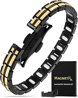 MagnetRX® Magnetic Bracelets for Women - EllipseMAX 5X Strength 5,000 Gauss Magnets - Designed in USA & PATENT PENDING - Premium Titanium Womens Magnetic Bracelet & Adjustable Length (Black/Gold)