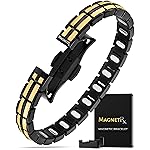 MagnetRX Magnetic Bracelets for Women - EllipseMAX 5X Strength 5,000 Gauss Magnets - Designed in USA & PATENT PENDING - Premium Titanium Womens Magnetic Bracelet & Adjustable Length (Black/Gold)