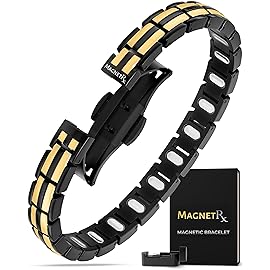 MagnetRX Magnetic Bracelets for Women - EllipseMAX 5X Strength 5,000 Gauss Magnets - Designed in USA & PATENT PENDING - Premium Titanium Womens Magnetic Bracelet & Adjustable Length (Black/Gold)