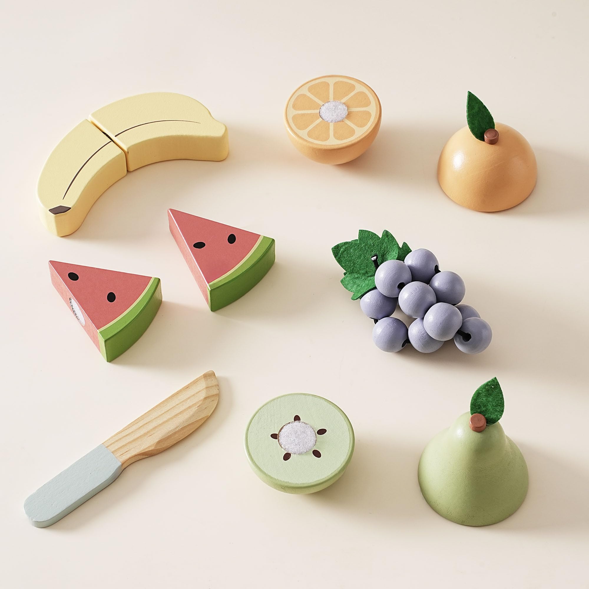 ROBUD Accessori per la cucina dei bambini in legno per giocattoli, alimenti per giochi di ruolo, cucine da gioco con custodia, regali per bambini a partire dai 3 anni in su, set di frutta