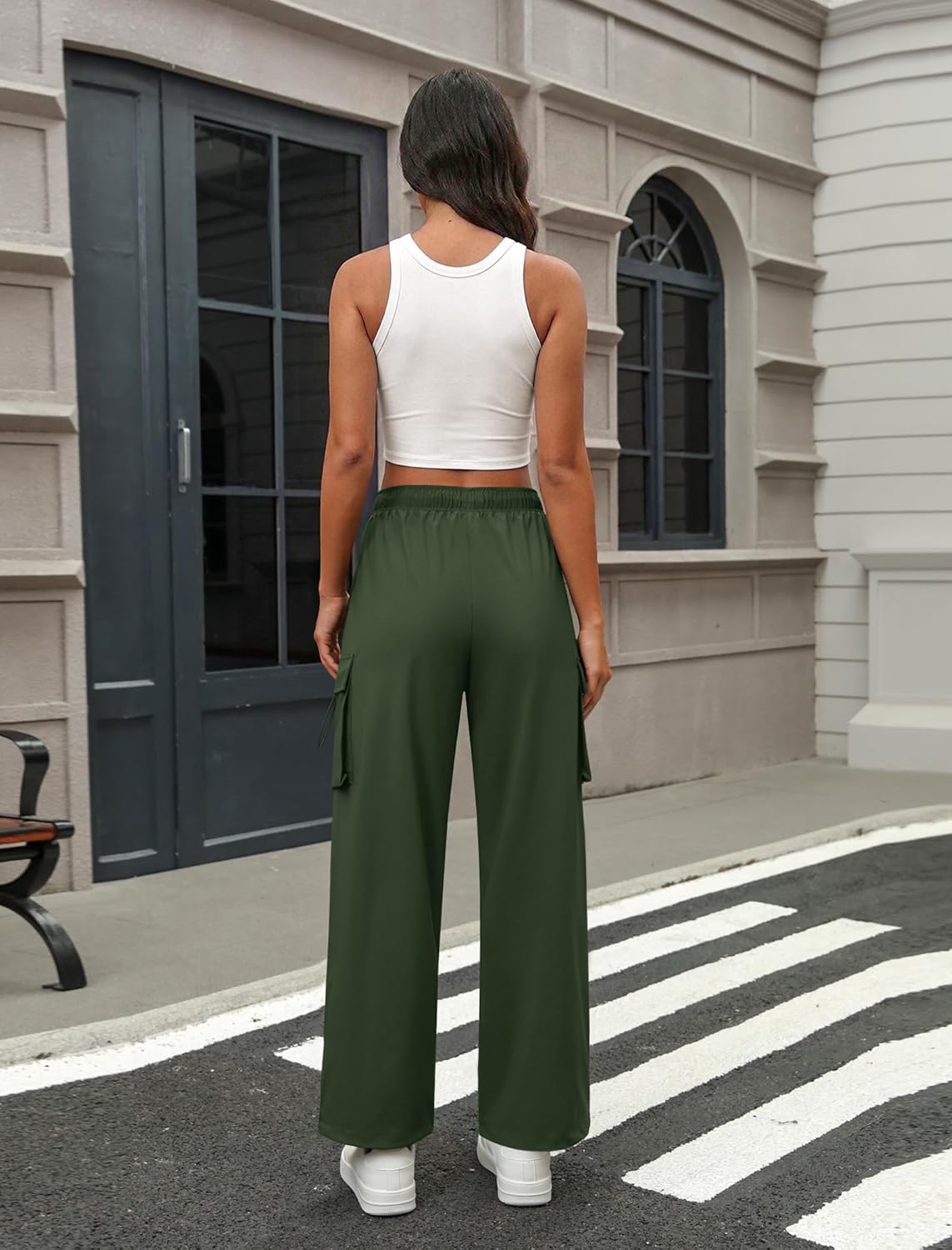 COPYLEAF Parachute Cargo Pants Women Elastic Waisted Quick Dry Lightweight Baggy Hiking Pants with Pockets Water Resistant
