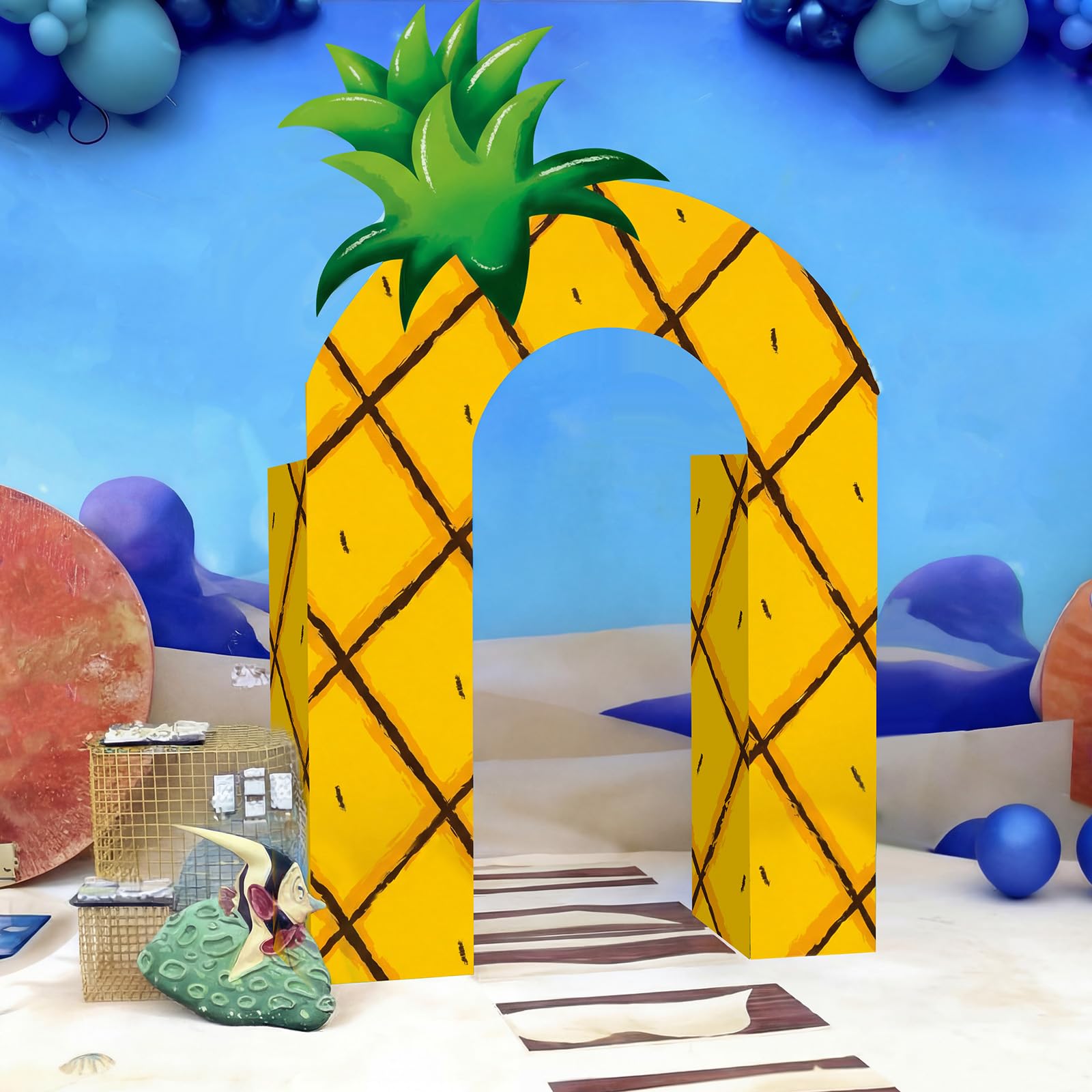 Bucherry 7 Pcs Pineapple Ocean Party Decor Cardboard Yellow Cartoon House