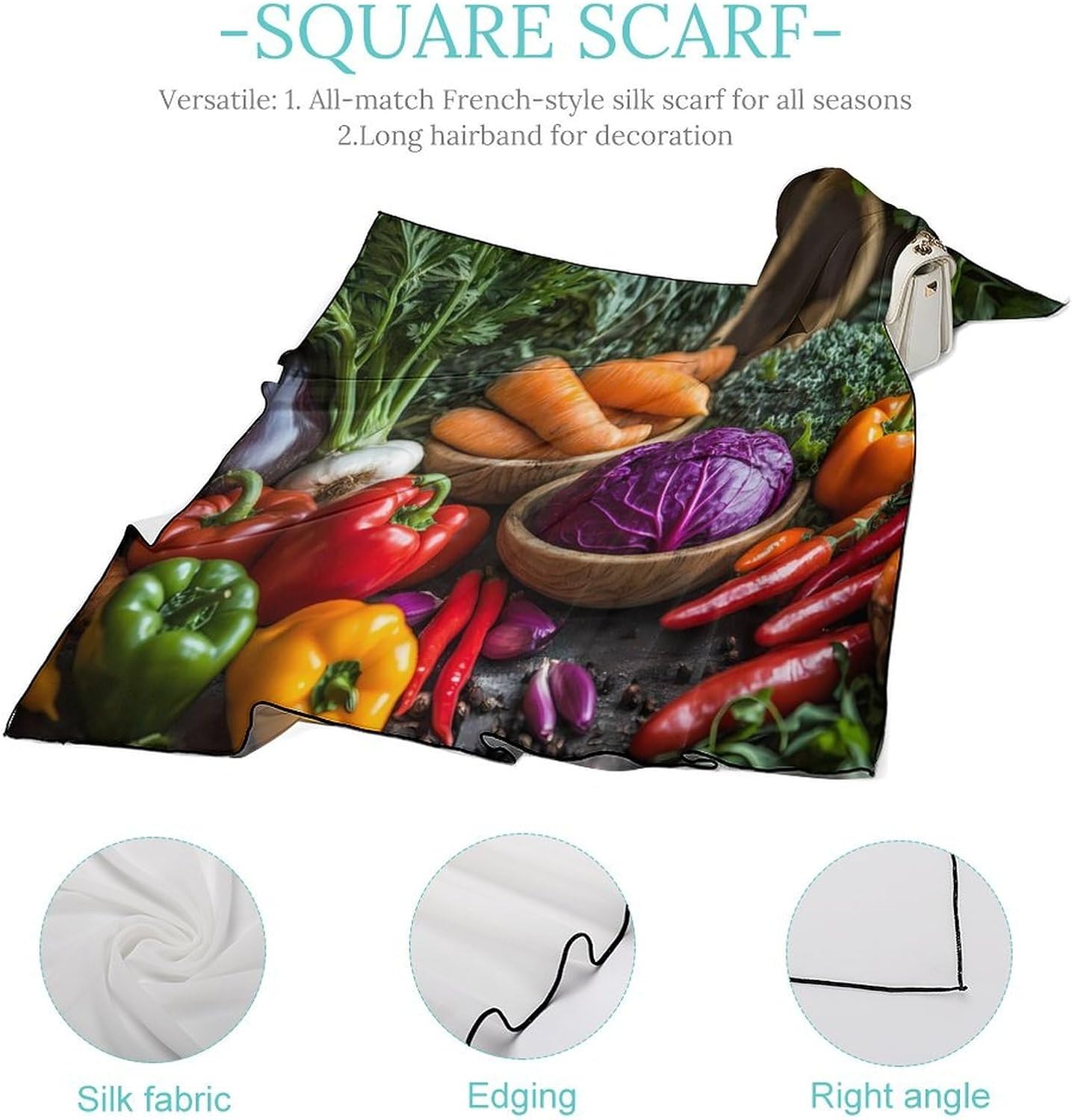 Root Crops Vegetables Bandana Fashion Head Scarf Square Silk Scarf Print Neck Hair Scarfs for Women Men Gifts