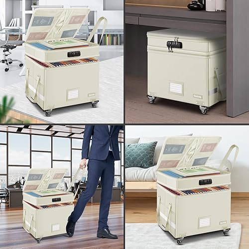 Miniatura 3 de DocSafe Caja de archivos con cerradura, caja de documentos ignífuga de 2 capas con ruedas, organizador de almacenamiento de archivos plegable con