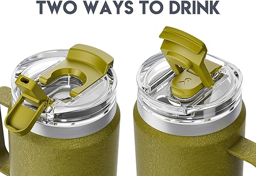 Miniatura 130 de Meoky Vaso de 32 onzas con asa, vaso aislado con tapa y popote, taza de viaje de acero inoxidable, 100% a prueba de fugas, mantiene el frío durante