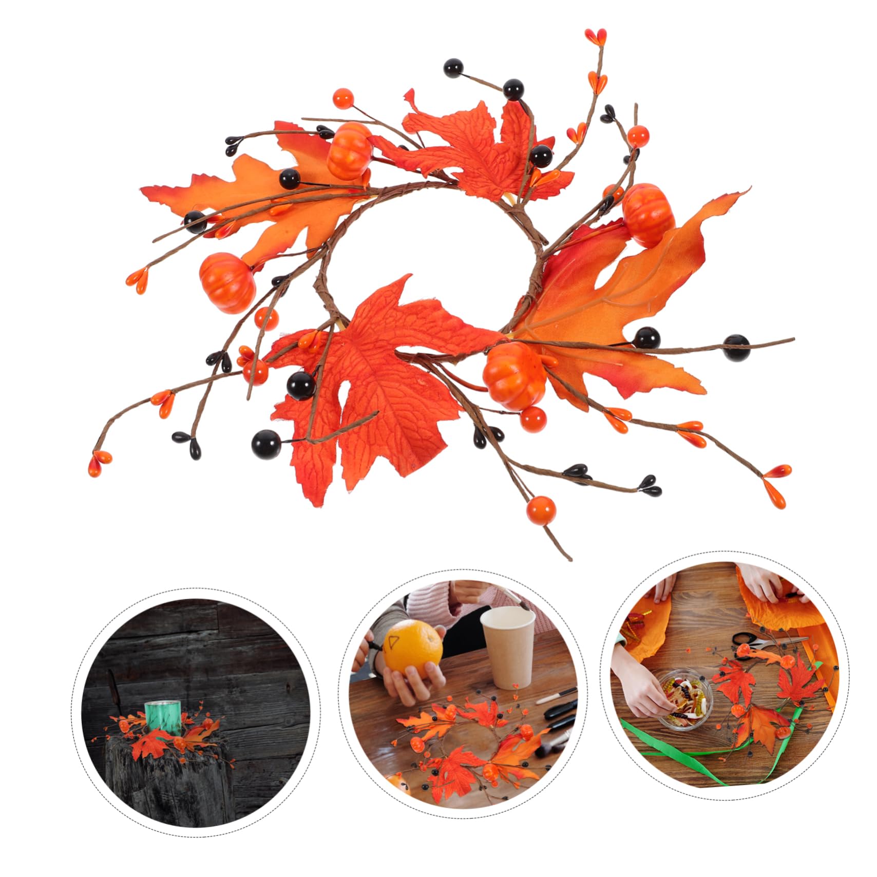 RORPOIR Fall Candle Artificial Maple Leaves Berries Thanksgiving Wreath for Table Decor Halloween and Autumn Celebrations and Realistic Centerpiece