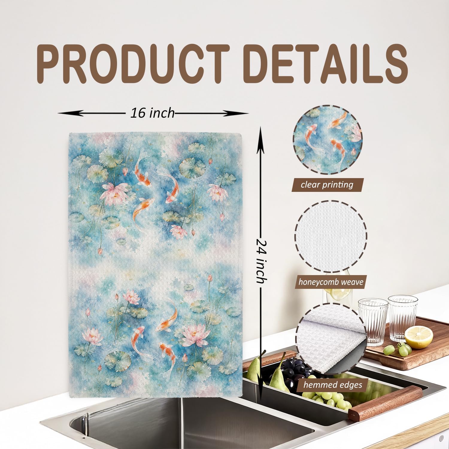 Japanese Koi Fish Kitchen Towels 16x24 Inch image 2