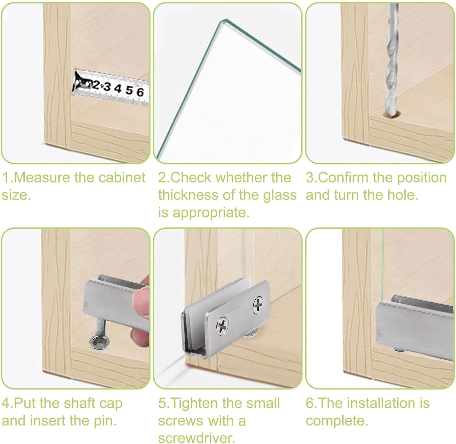 8PCS Glass Door Hinge Frameless Glass Door Pivot Hinges Clamp Adjustable Silver Cabinet Pivot Hinge Clip Replacement Kit, Fit for 5-8mm Free-Swinging Glass Door