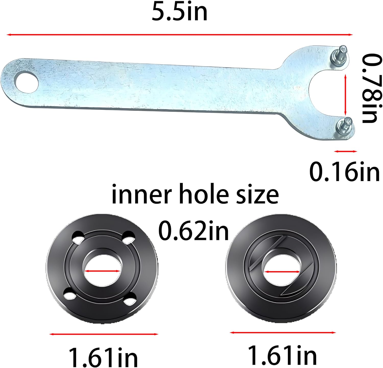 7 part Grinder Flange Angle Wrench Spanner Metal Lock Nut Kit，1 part Angle Grinder Wrench and 6 part Flange Nuts,for Dewalt boschh Black Decker Ryobi Makita 193465-4 4.5" 5" 5/8-11 Parts