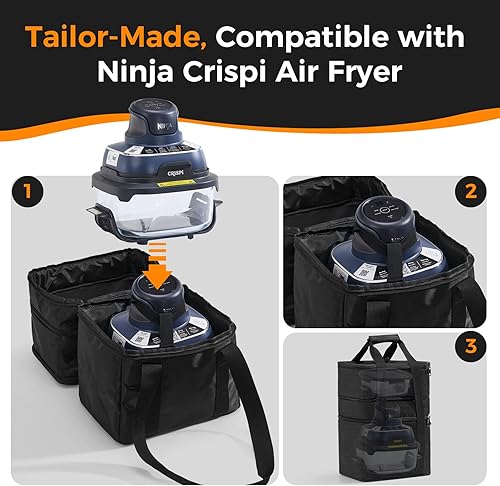 Miniatura 3 de SICHEER Bolsa de transporte para freidora de aire Ninja Crispi FN101, diseño de 2 capas con almacenamiento PowerPod y contenedores, bolsa portátil