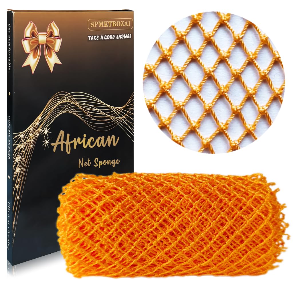 African Net Sponge Authentic, African Exfoliating Sponge Real African Net Black Owned, African Bath Sponge Back Scrubber, Body Exfoliator Shower Bath Accessories (Orange Color)