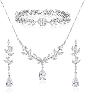 Bridal Jewelry Set for Wedding, Cubic Zirconia Necklace Dangle Earrings Bracelet Set, Teardrop Marquise Brides Bridesmaids Wedding Prom Jewelry Sets for Women