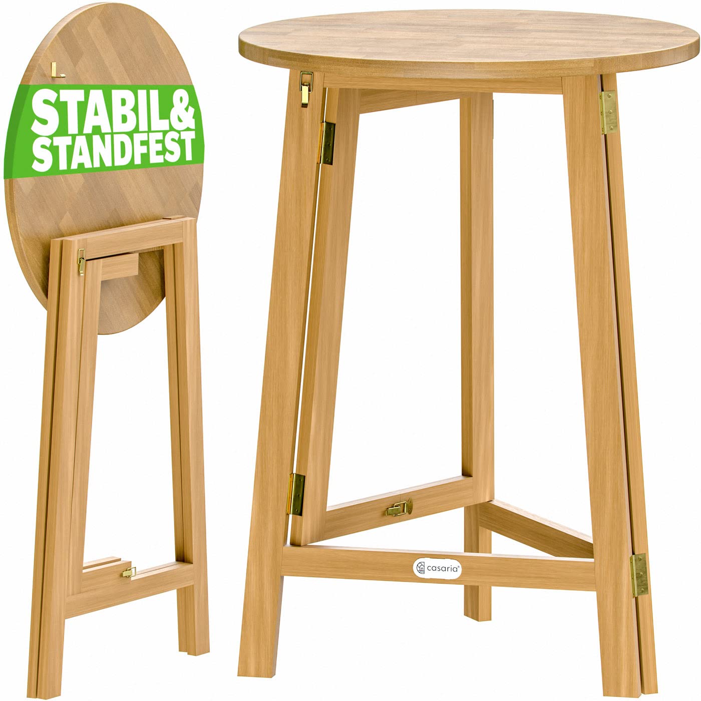 CASARIA® Mesa Alta Plegable de Madera Maciza para Exterior Jardín Eventos Ø80cm Tablero Redondo Color Natural