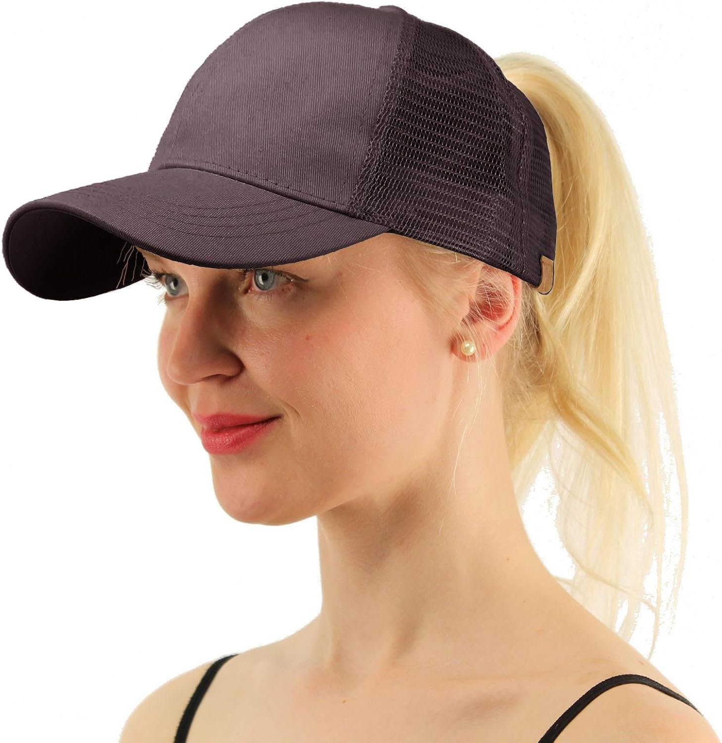 C.C Ponytail Messy Buns Trucker Ponycaps Plain Baseball Visor Cap Dad Hat Charcoal | Casual & Everyday