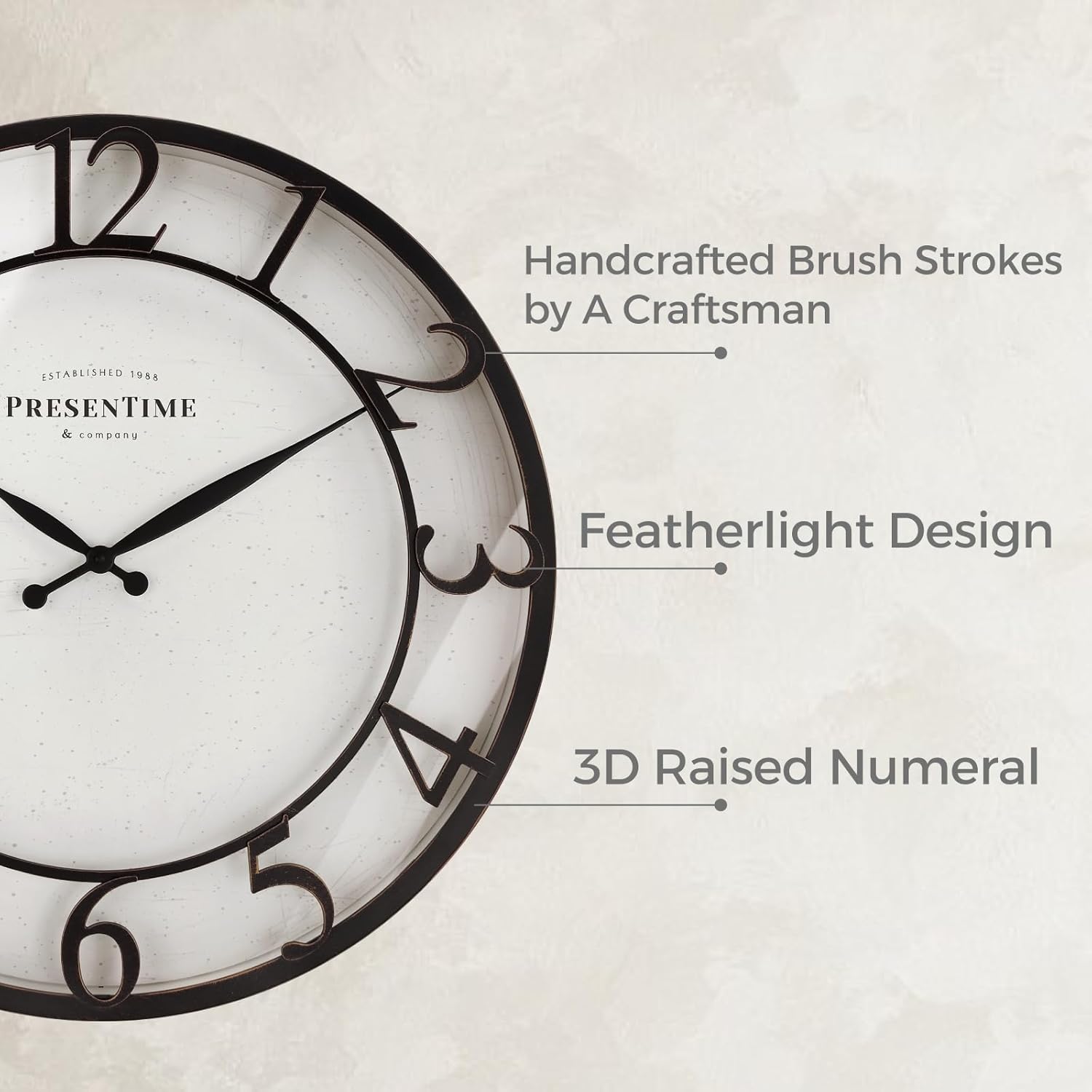 Presentime & Co 21" Farmhouse Series Wall Clock,Vintage Style, Retro Clock, Raised 3D Arabic Numeral, Oil Rubbed Bronze Finish. Wall Décor for Living Room and entryway.