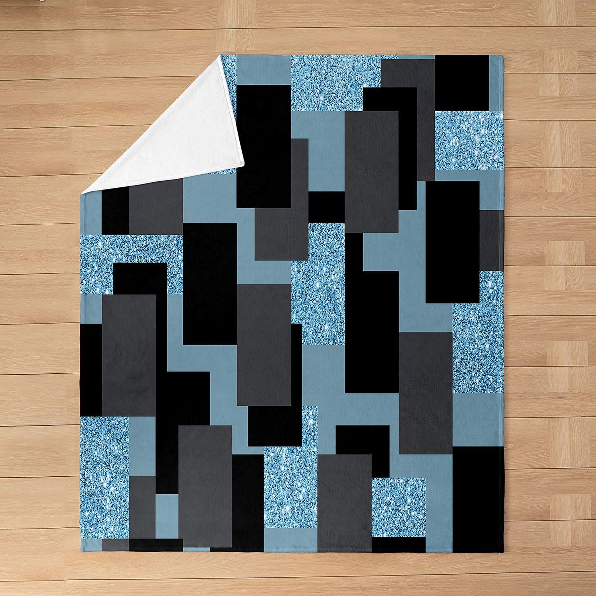 Homewish Niebiesko-szary brokatowy koc flanelowy w kratę Queen Inch