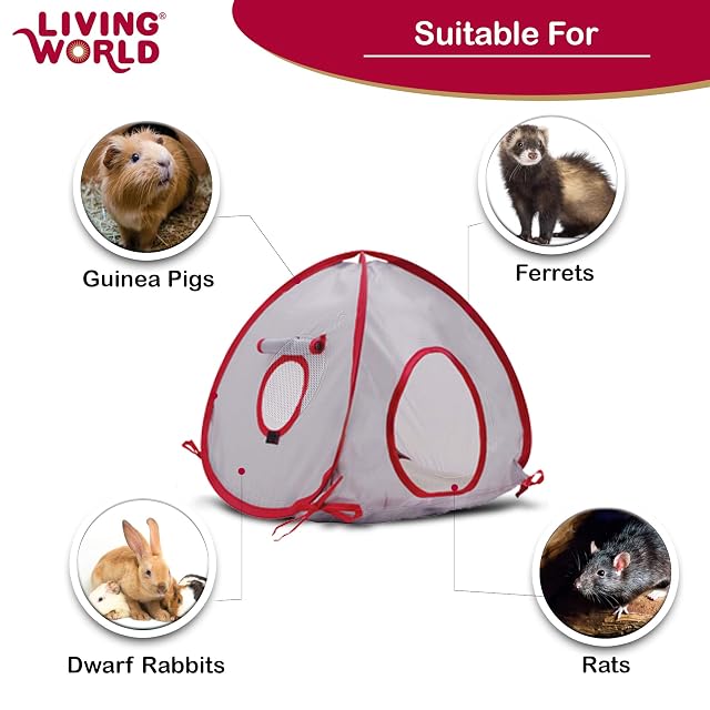 Foto 7 de 8 de Escondite Tienda de campaña para pequeños Animales Living World, Mediana, Azul/Rojo