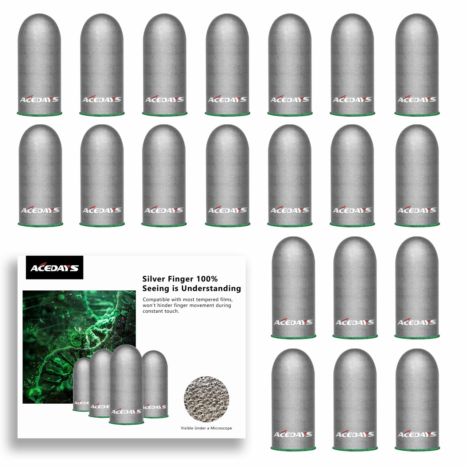 Gaming Finger Sleeves,100% Visible Silver Fibers,Just Right Pressure/Breathable/Sweatproof, Upgrade Gaming Gloves for PUBG Mobile/Knives Out/Call of Duty Mobile（20pcs） M