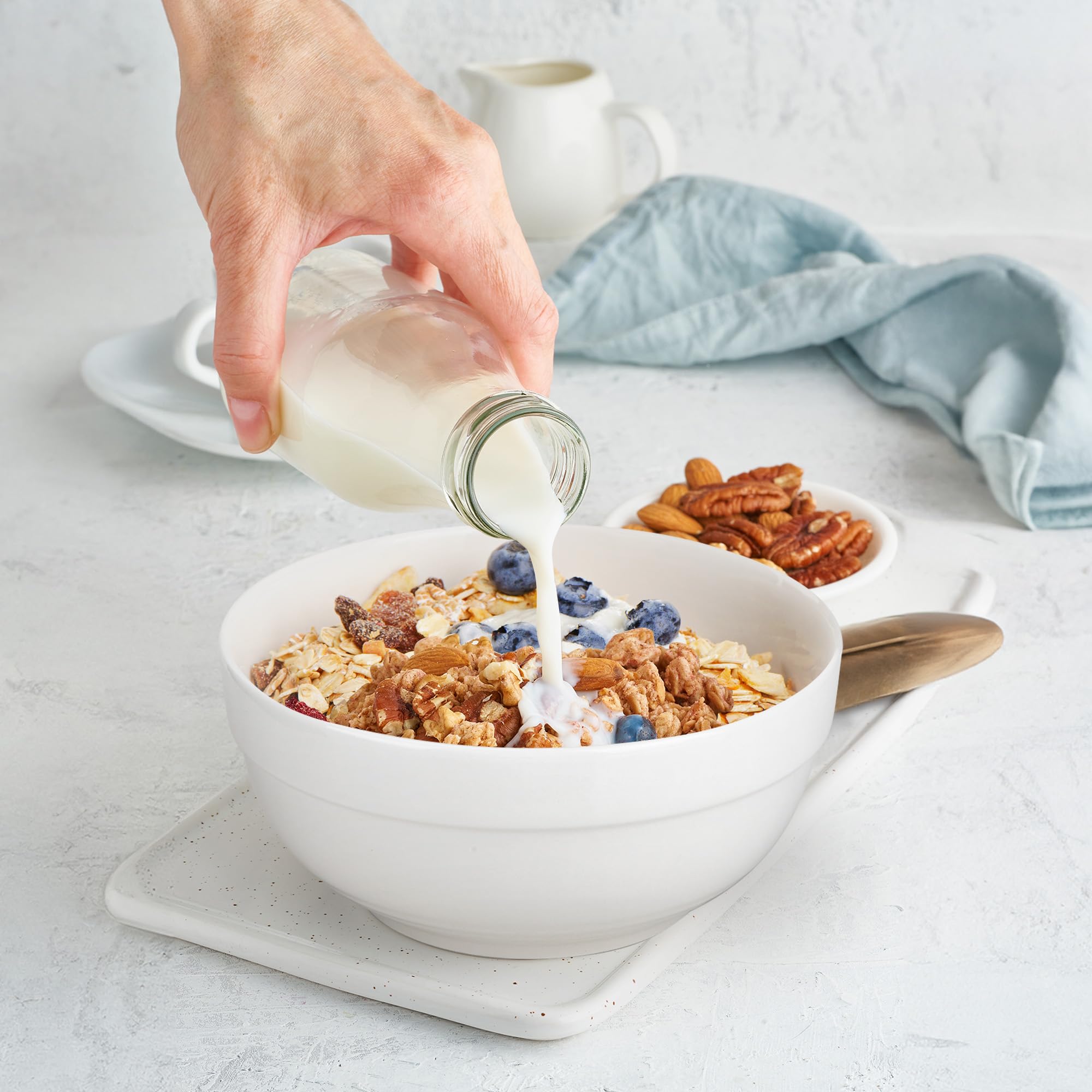 Juego de 6 cuencos para cereales, cuencos de sopa de 6 pulgadas, cuenco de desayuno de cerámica, cuenco blanco para servir sopa, ensalada, postre, avena, arroz, pasta, fruta
