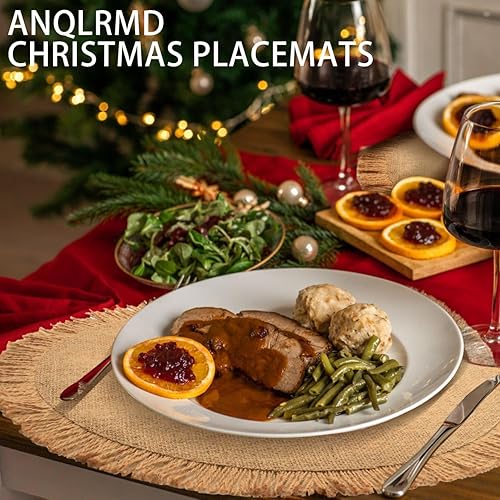 Miniatura 3 de Juego de 4 manteles individuales redondos de arpillera para decoración de mesa, yute natural bohemio con flecos para mesa de comedor, manteles