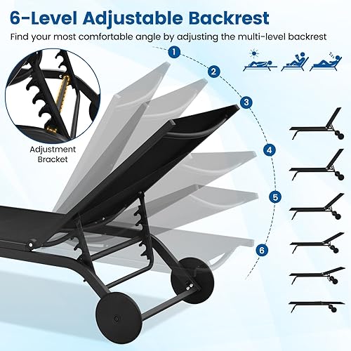 Miniatura 4 de COSTWAY Tumbona para patio al aire libre, sillón reclinable ajustable de 6 posiciones con marco de aluminio estable, silla portátil al aire libre