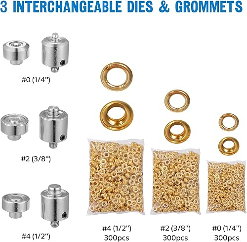 Miniatura 7 de Yescom Mejora de 3 troqueles #024 con base extraíble, máquina de ojales y ojales de presión manual, kit de herramientas de perforación de agujeros