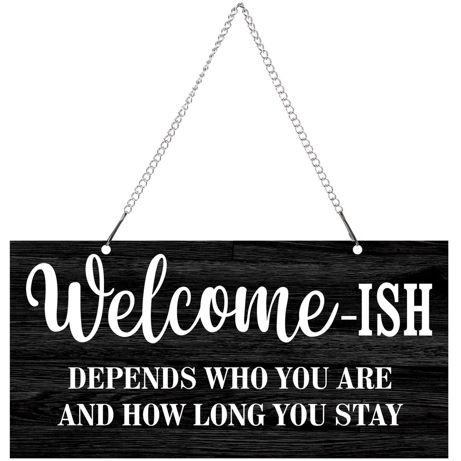Hotop Funny Christmas Welcome Front Door Sign Welcome-ish Hanging Sign 12 x 6 Inch, Rustic Wall Farmhouse Door Decor for Home Porch Entryway Decor(White Words with Black Base)