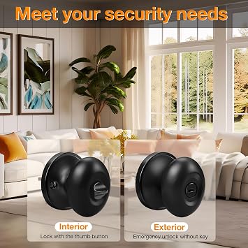 Gobrico 1 Pack Egg Shaped Door Knobs Black Oval Door Knobs Privacy Door Handles for Bedroom Bathroom with Black Finish Stainless Steel Interior Door Handles