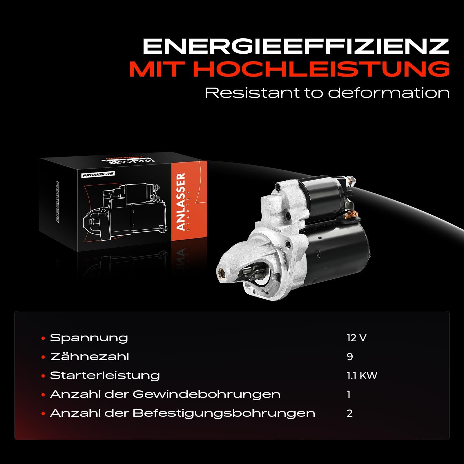 Frankberg Anlasser Starter 1,2KW Kompatibel mit 1er E81 E82 E87 E88 2004-2011 3er E90 E91 E92 E93 2004-2013 5er E60 2006-2009 X1 E84 2010-2015 X3 E83 2005-2010 Replace# 12412354706