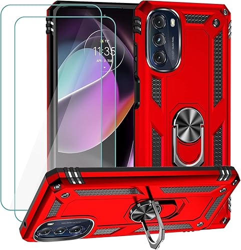Miniatura 9 de Muntinfe Funda para Motorola Moto G 5G 2022 con 2 protectores de pantalla de vidrio templado armadura de grado militar a prueba de golpes con anillo