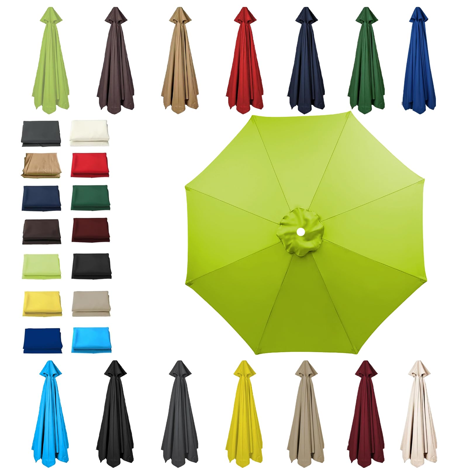 6 Ribs/8 Ribs Replacement Parasol Cover, 3.0m/2.7m/2.5m/2.3m/2m Umbrella Canopy Replacement, Sun Umbrella Replacement Cloth, UV 50+ Garden Parasol Canopy Cover (6 ribs-2m(6.5ft),Grass Green)