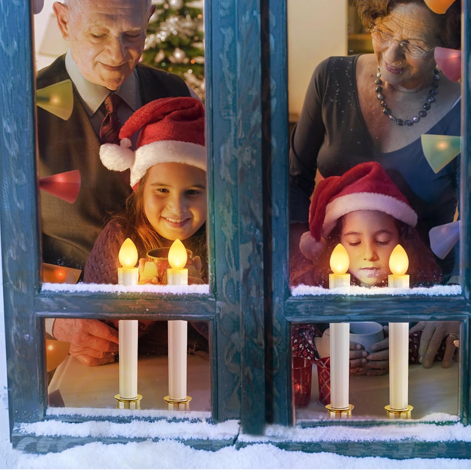 OCATO Christmas Window Candles Lights: 10 Pack Flameless Candles Battery Operated Candles with Remote Control Timer Christmas Decorations Taper LED Candle Gold Holders for Window Decor Party Table Top