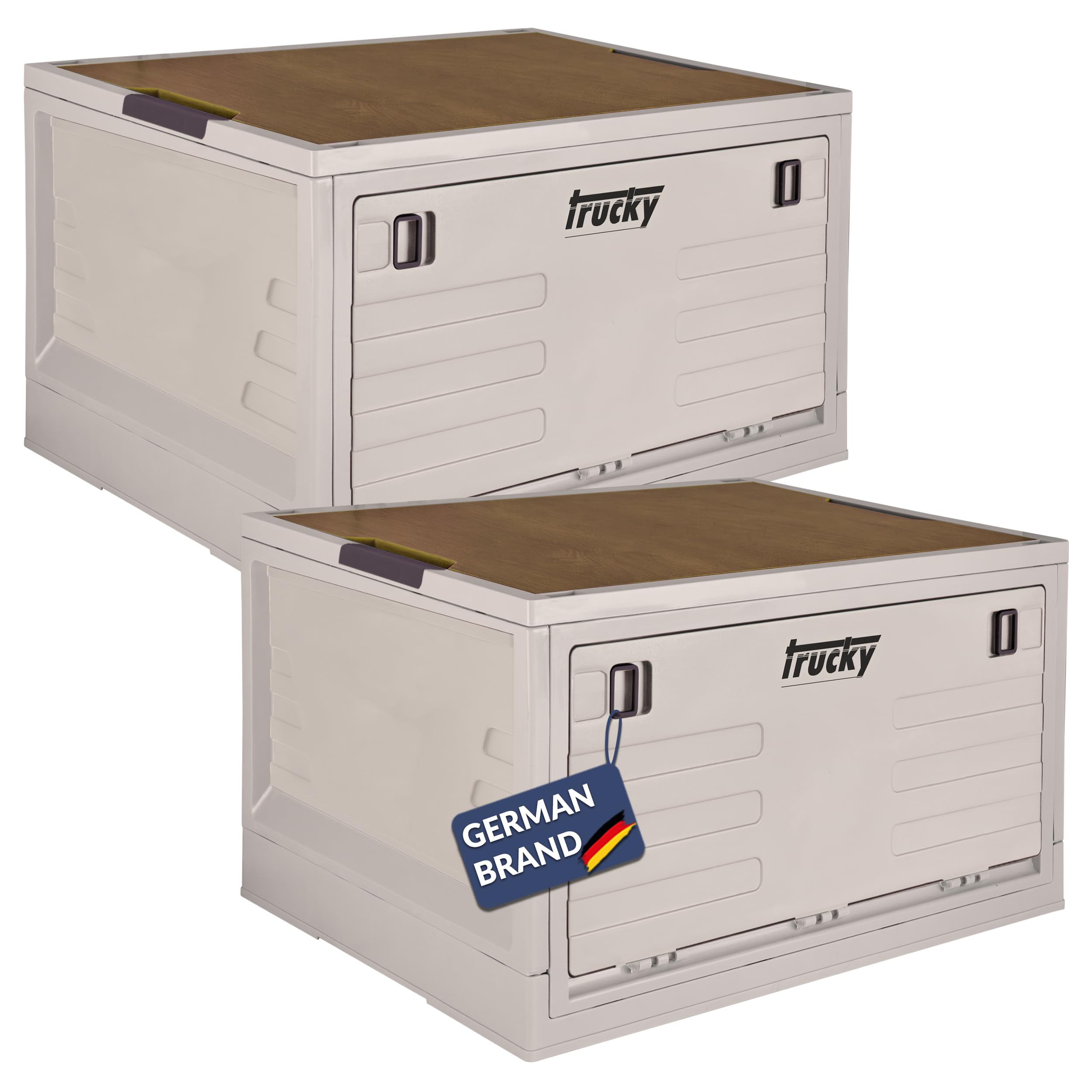 Trucky Caja de Almacenamiento Juego de 2, 45 L, 50 x 35 x 30 cm Camping Caja Plegable Caja de Almacenamiento con Tapa Beige