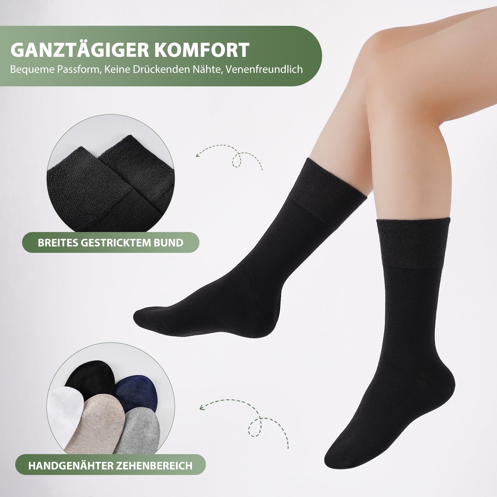 Bambus Diabetikersocken, 6 Paar Diabetiker Socken ohne Gummibund & ohne Naht, Bambussocken Gesundheitssocken mit Komfortbund für Herren & Damen - 4