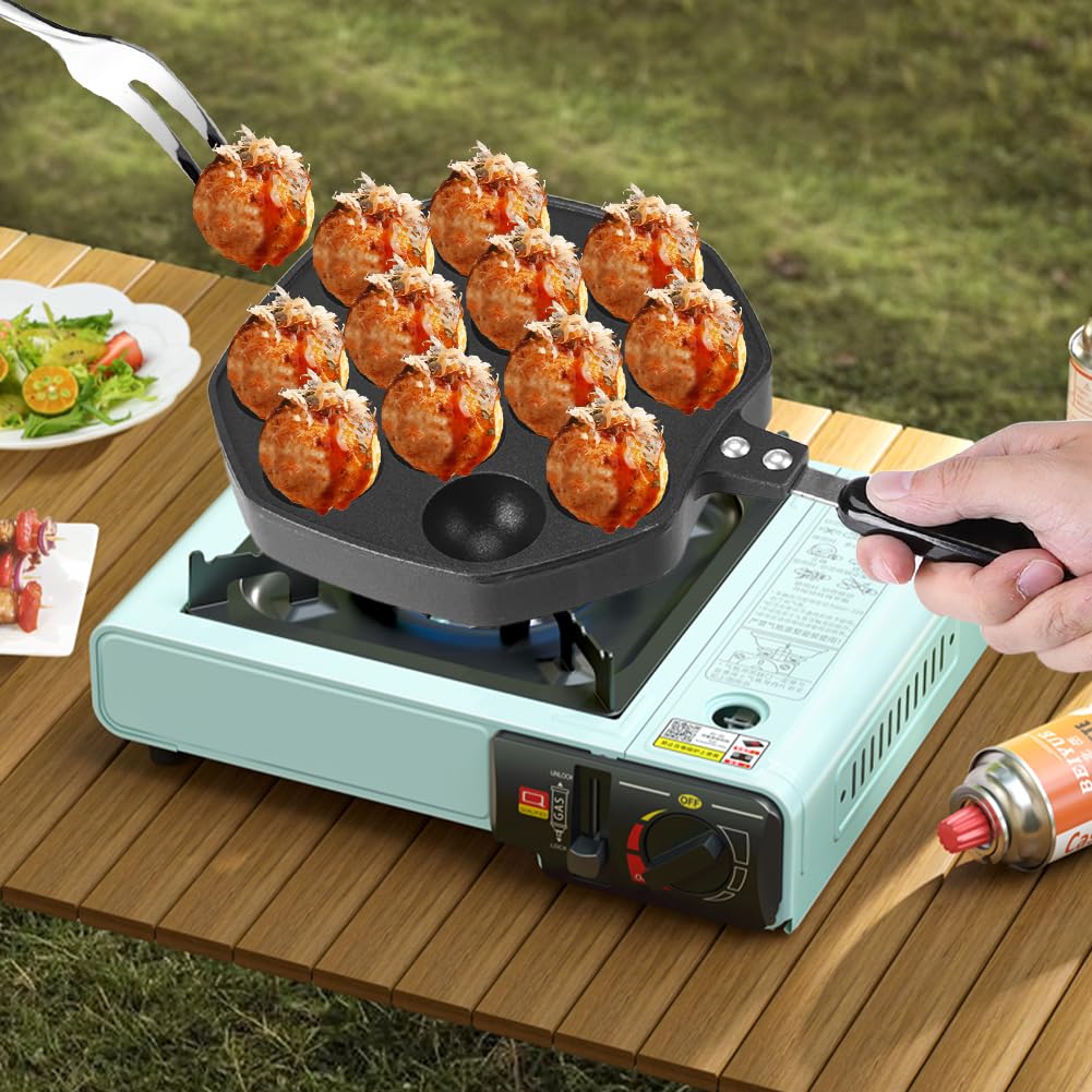 Elektryczna Maszyna do Takoyaki 7-komorowa - Antyadhezyjna Powłoka, Aluminiowa Patelnia do Domowego Użytku