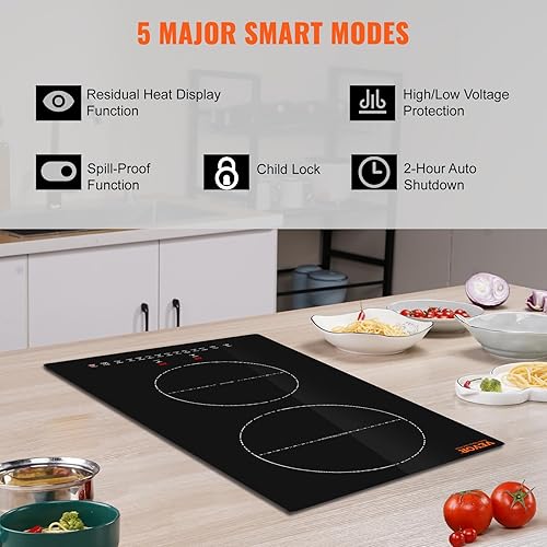 Miniatura 5 de VEVOR Placa de cocina eléctrica, 2 quemadores, estufa de inducción de 12 pulgadas, estufa magnética integrada de 3000 W, quemador multifuncional de