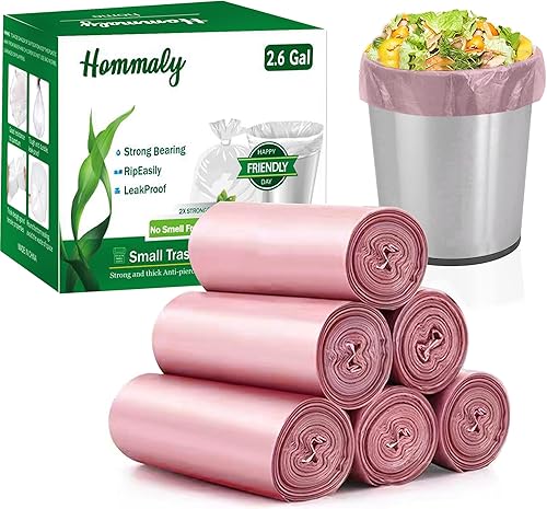 Hommaly 10 litros 240 piezas Bolsas de basura pequeñas rosas, bolsas de basura resistentes, forros para canasta de basura de baño sin fragancia,