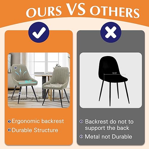 Miniatura 7 de Alunaune Juego de 2 sillas de comedor modernas, sillas de cocina tapizadas, silla de ocio sin brazos de mediados de siglo, silla auxiliar de