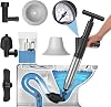 High Pressure Toilet Plunger Air Drain Blaster Kit, Stainless Steel Drain Clog Remover, Air Plunger Sink Plunger with Visual Barometer for BathroomFloor DrainShowerSinkBathtubClogged Pipe