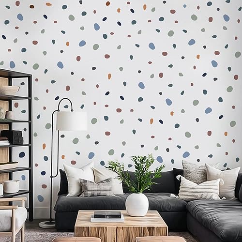 Miniatura 5 de QUCHENG Calcomanías de pared irregulares bohemias, calcomanías de terrazo, decoración de pared de lunares para dormitorio de niños pequeños,