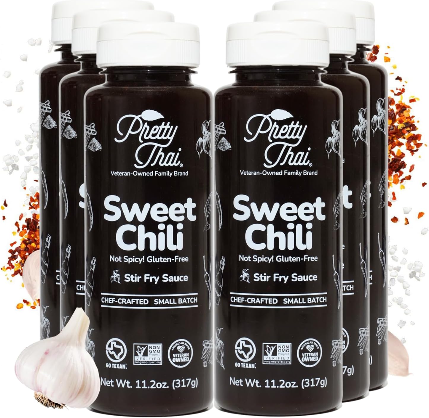 Sweet Chili Sauce, Gluten Free Certified Non-GMO Authentic Vegan Stir Fry, BBQ Condiment, Dipping Sauce, Rice Seasoning, 100% Natural (Pack of 6)
